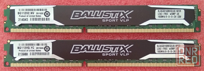 DDR3 8Gb + 8Gb 1600MHz CL9 Crucial Ballistix Sport VLP - product of USA -НИЗКОПРОФИЛЬНАЯ- DDR3L 16Gb Донецк - изображение 1