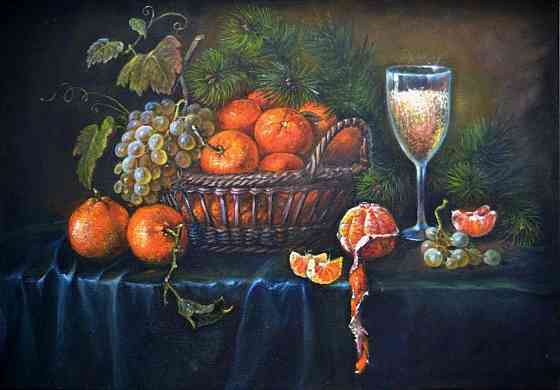 Картина маслом натюрморт с мандаринами "Мандариновое настроение" Донецк