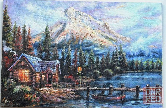 Картина "Домик у реки" по мотивам Томаса Кинкейда.Живопись Донецк - изображение 1