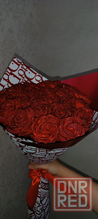 Букет ручной работы из 21 атласной розы Донецк - изображение 1