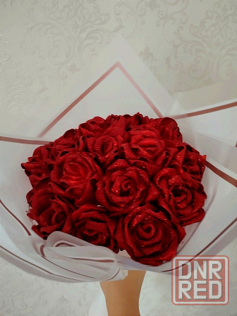 Букет ручной работы из 19 атласных роз Донецк - изображение 1
