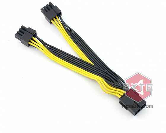 Разветвитель кабель питания для видеокарты PCI-E 8-pin - 2x PCIe 6+2 pin , 1 шт, желтый/черный, 15 с Донецк