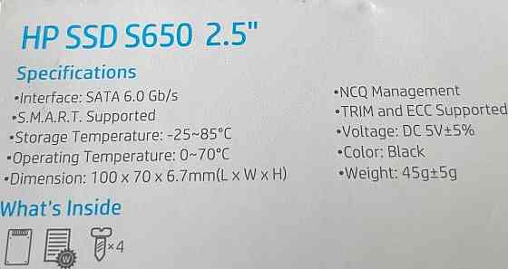 SSD HP S650 480GB 2.5" SATAIII 3D NAND (345M9AA#ABB) R560/WR490 Донецк