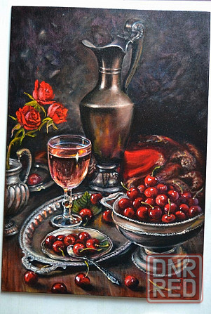 Картина маслом "Натюрморт с вином и вишней". Интерьерная картина. Донецк - изображение 1