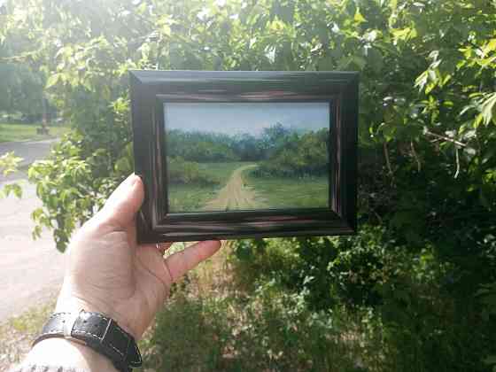 Картина маслом лес дорога в раме Донецк