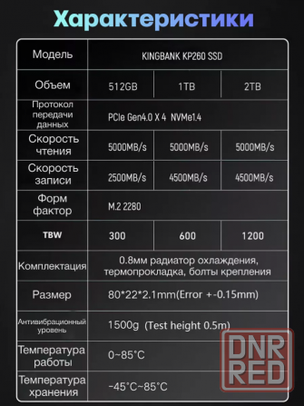 SSD NVME KingBank KP260 на 1 TB PCI-E 4.0 5000 Мб/с Новый Донецк - изображение 4