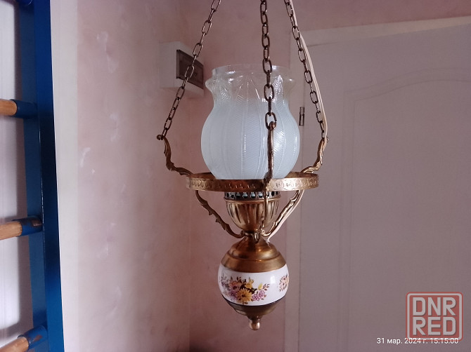 Люстра старинная фарфоровая на цепях латунь Донецк - изображение 1