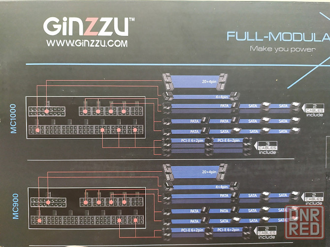 Блок питания Ginzzu MC1000 80+Bronze Модульный Вентилятор 14CM Донецк - изображение 3