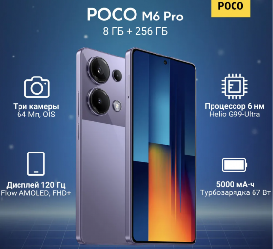 POCO M6 Pro 8/256 Гб, черный 2024 года, android 14 HyperOS Донецк