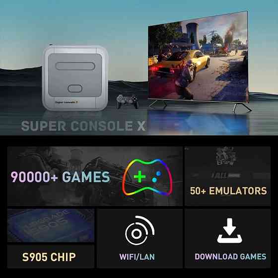 KINHANK Игровая приставка X для видеоигр с поддержкой 90000 игр, 50 эмуляторов для PS1/PSP/MAME/DC Макеевка