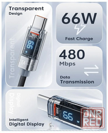 Кабель Toocki PD 6А USB \Type-C, с дисплеем Донецк - изображение 3