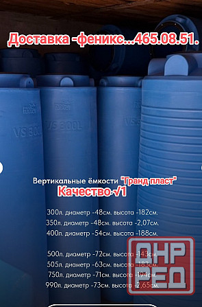 Ёмкости для воды на 300,350, 400л. 500л, 750, 1000л. бочки 200л. Донецк - изображение 1