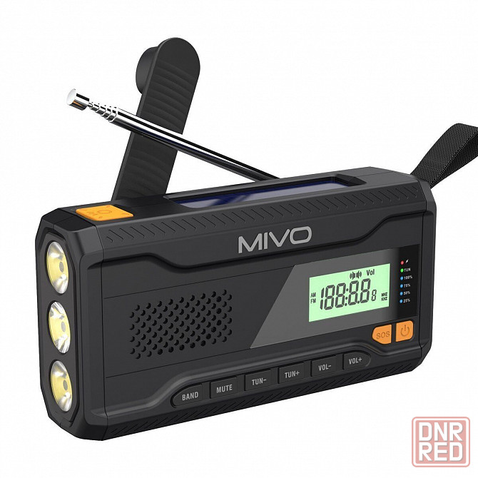 FM радио приемник Mivo MR-001, 3Вт (power bank 4500 mah, фонарик, солнечная батарея, влагозащита) Донецк - изображение 1