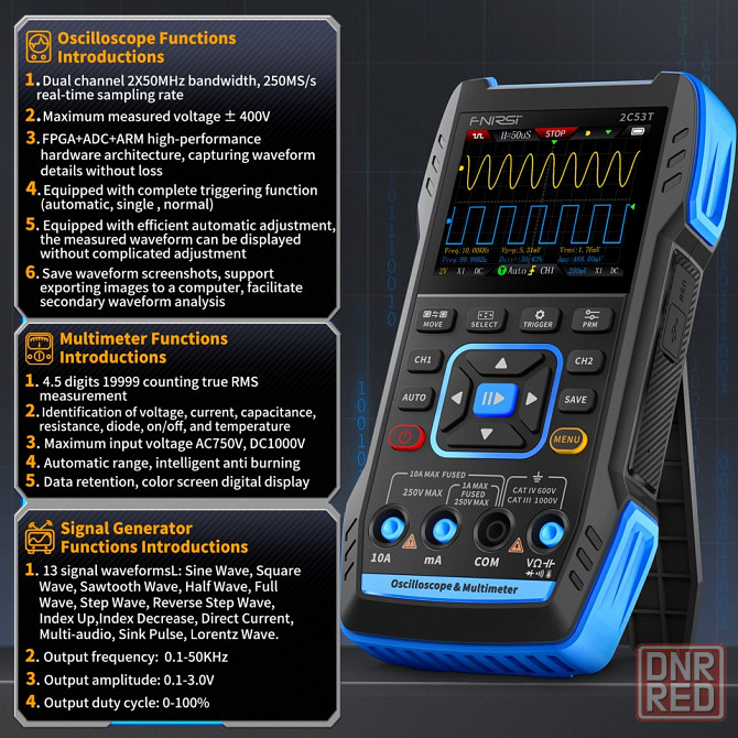 Цифровой 2-канальный осциллограф/генератор/мультиметр Fnirsi-2C53T+ (новая версия) Донецк - изображение 2