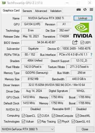 Видеокарта GIGABYTE AORUS GeForce RTX 3060 Ti ELITE 8G Донецк