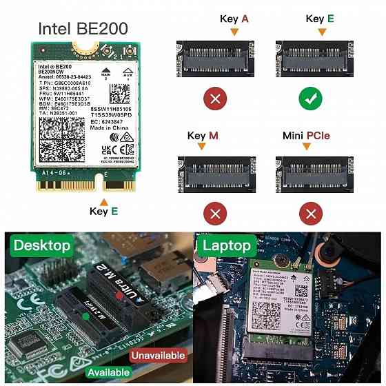 Wi-Fi7+BT 5.4 Адаптер Intel BE200 5,8 Гбит/с NGFF Донецк