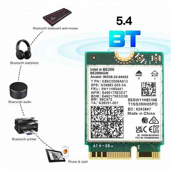 Wi-Fi7+BT 5.4 Адаптер Intel BE200 5,8 Гбит/с NGFF Донецк