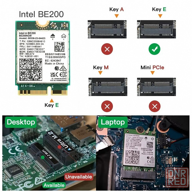 Wi-Fi7+BT 5.4 Адаптер Intel BE200 5,8 Гбит/с NGFF Донецк - изображение 7