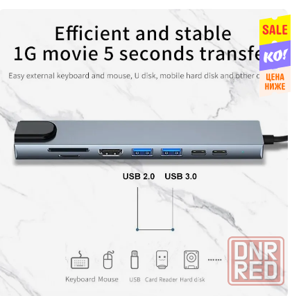 Usb 8 в 1 Type C 3 1 to 4k HdTV Hub Adapter с Sd Tf Rj45 Card Reader Pd Fast Charge для ноутбука Донецк - изображение 2