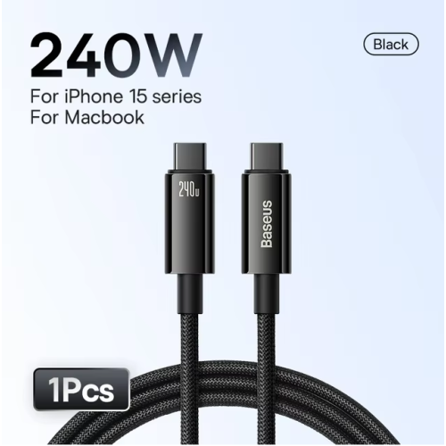 Сетевой кабель Baseus Tungsten Gold Fast Charging Data Cable 240W 1m Black Макеевка