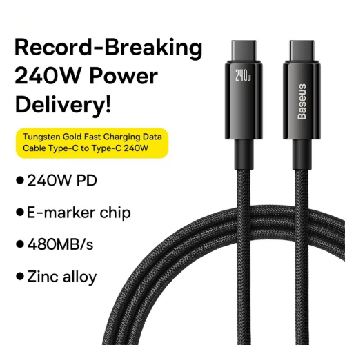 Сетевой кабель Baseus Tungsten Gold Fast Charging Data Cable 240W 1m Black Макеевка