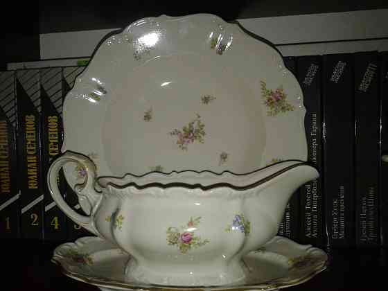 Соусник на подставке и тарелка.Старая Германия.Мейсенские цветы. Донецк