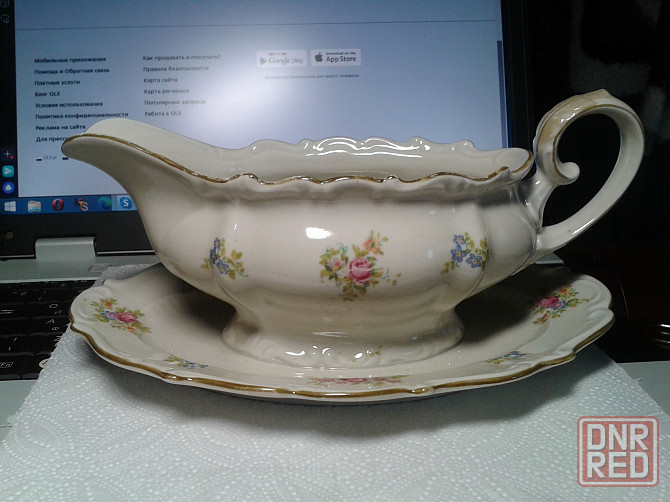 Соусник на подставке и тарелка.Старая Германия.Мейсенские цветы. Донецк - изображение 7
