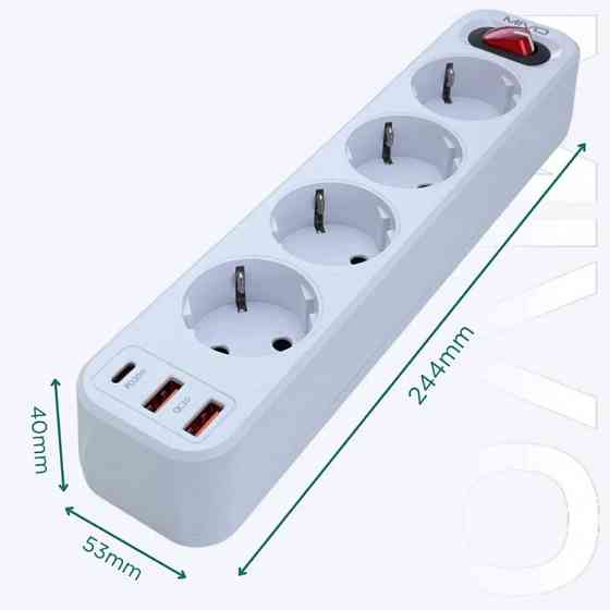 Фильтр-удлинитель Mivo MС-403 4 розетки+ 2 USB QC3.0+PD 20W White Макеевка