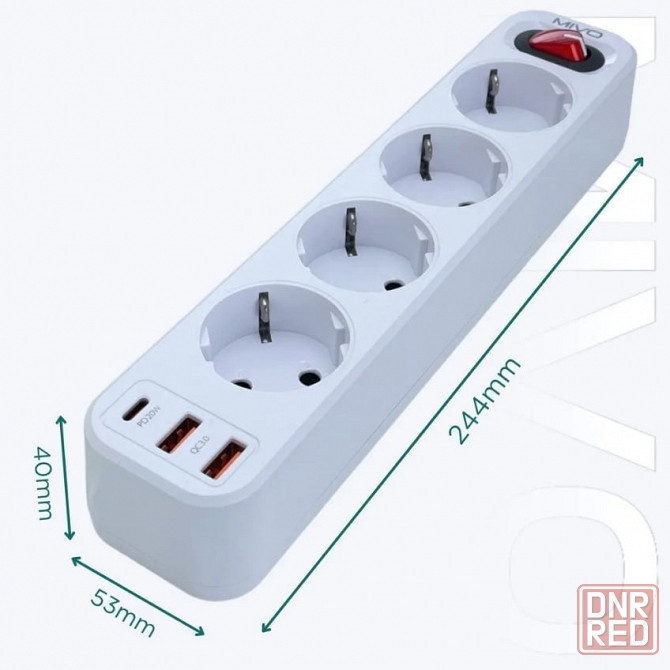 Фильтр-удлинитель Mivo MС-403 4 розетки+ 2 USB QC3.0+PD 20W White Макеевка - изображение 4