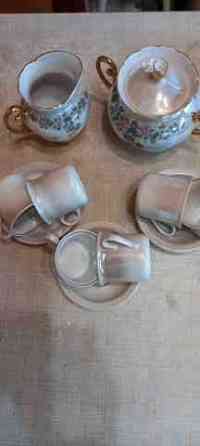Набор кофейный перламутровый фарфоровый,сервиз новый(6+6),сахарница,молочник-соусник Донецк