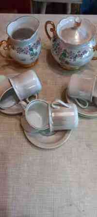 Набор кофейный перламутровый фарфоровый,сервиз новый(6+6),сахарница,молочник-соусник Донецк
