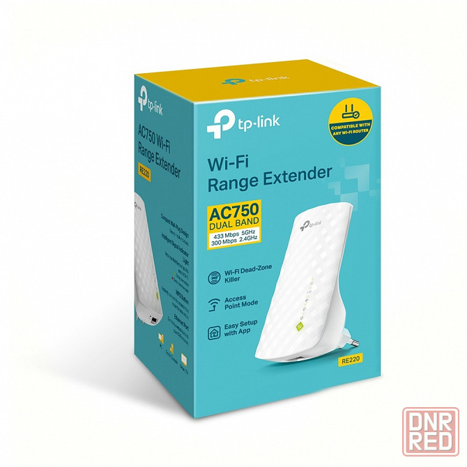 TP-Link RE220 усилитель двухдиапазонный AC750 433 Мбит/с 3 внутр. антенны поддержка OneMesh Макеевка - изображение 1