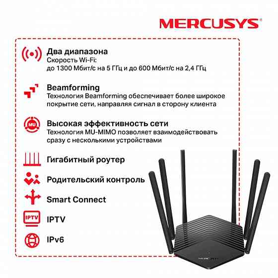 Mercusys MR1900G двухдиапозонный гигабитный Wi-Fi роутер AC1900 10/100/1000 BASE-TX Макеевка