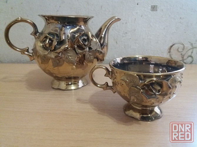 Продам набор чайник чашка смальта позолота ссср Донецк - изображение 1