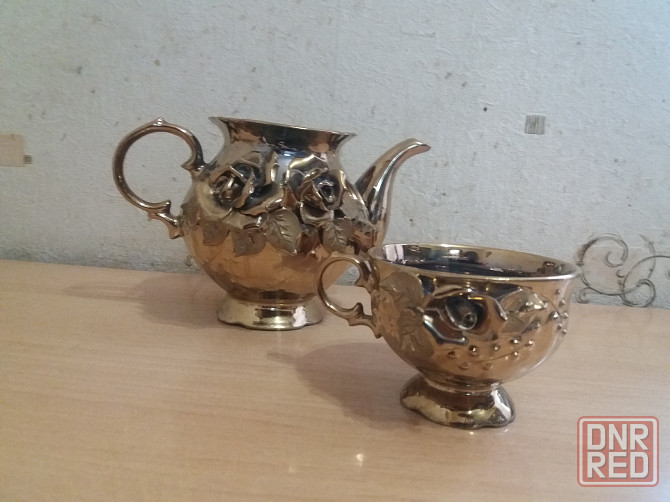 Продам набор чайник чашка смальта позолота ссср Донецк - изображение 2