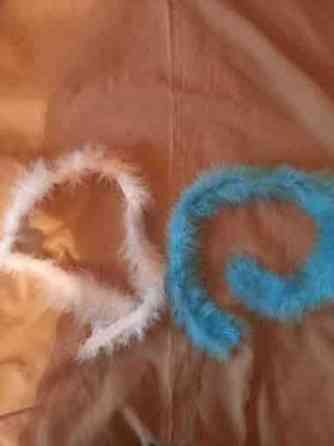 Украшения из нат.пуха,обручи с ушками и заколка-брошь,ленты Донецк