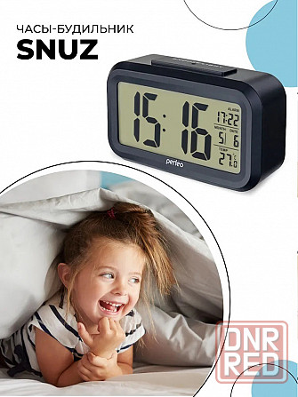 Часы-будильник Perfeo "Snuz", чёрный, (PF-S2166) время, температура, дата Макеевка - изображение 5