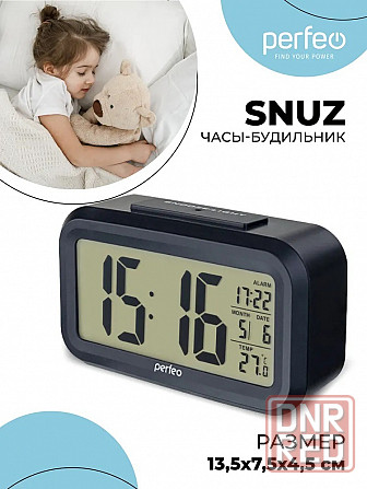 Часы-будильник Perfeo "Snuz", чёрный, (PF-S2166) время, температура, дата Макеевка - изображение 1