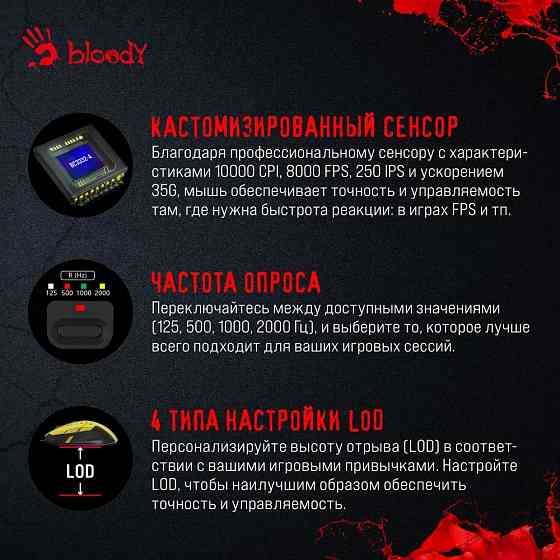Мышь A4Tech Bloody W70 Max Punk желтый/черный оптическая 10000 dpi Макеевка