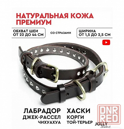Ошейник кожаный со стразами Донецк - изображение 1
