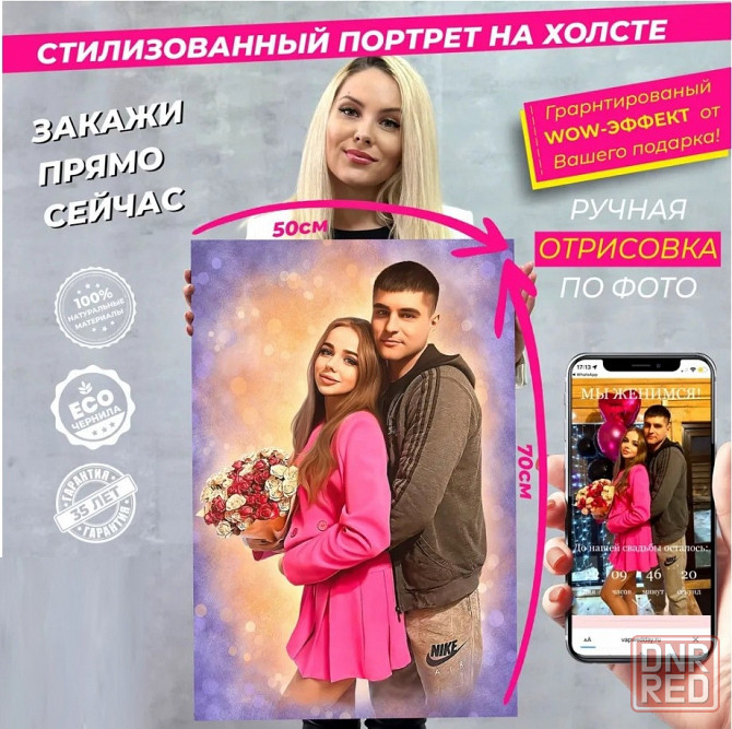 Портрет на холсте (Пигментные краски) с галерейной натяжкой Шахтерск - изображение 1
