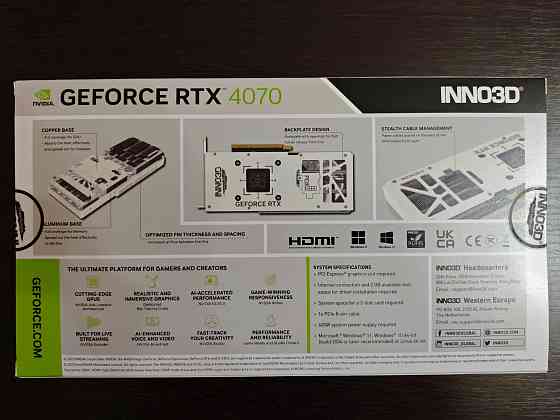 Видеокарта Inno3D NVIDIA GeForce RTX 4070 Twin X2 OC White Stealth 12GB Белая Новая Донецк