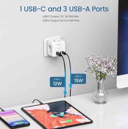 Сетевой фильтр тройник , USB ,Type-C порта Донецк