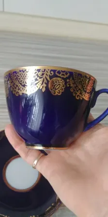 Фарфоровые чашка с блюдцем из самого элитного сервиза эпохи ссср, кобальт, золочение. 1960-е Донецк