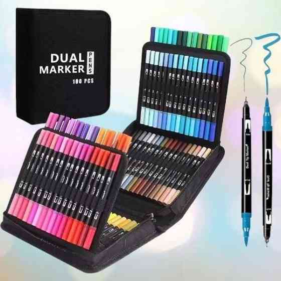 Набор двусторонних маркеров 100 шт. Dual Brush Pens 100 шт в чехле. Херсон