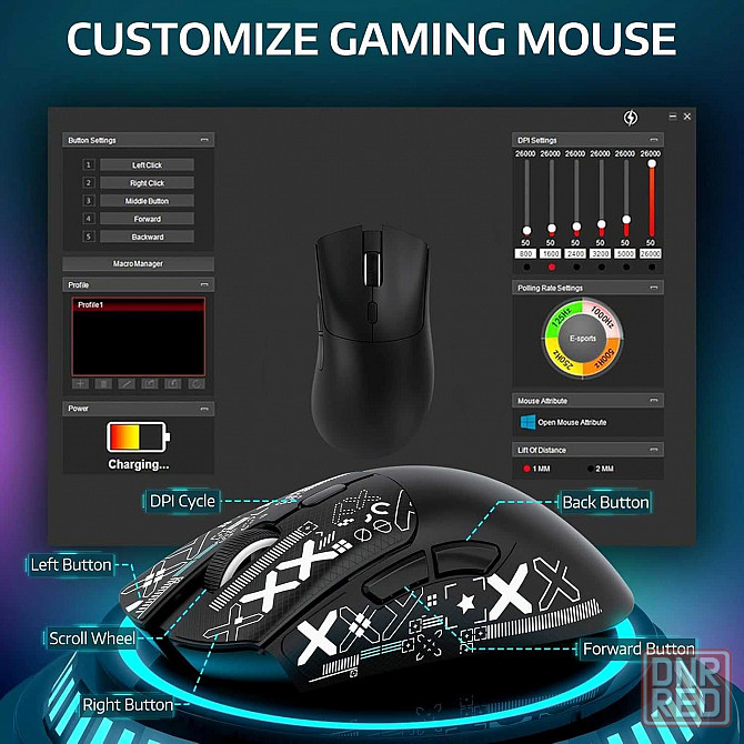 Мишка ATTACK SHARK R1 чорна, сенсор PAW3311 Запорожье - изображение 4