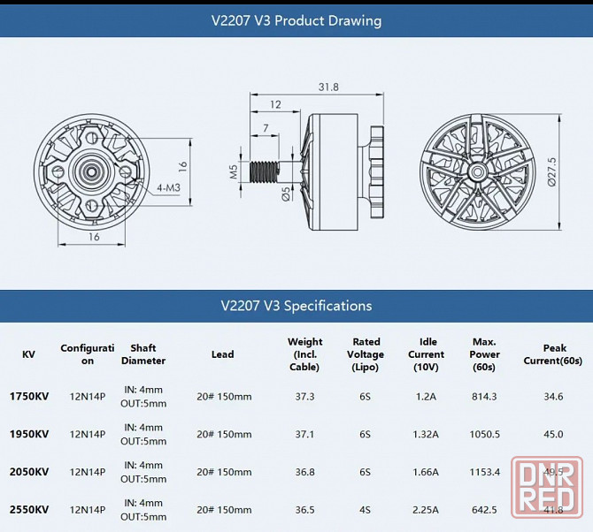 Моторы FPV T-Motor Velox V3 2207 1750kv, 1950kv, 2050kv. Запорожье - изображение 7