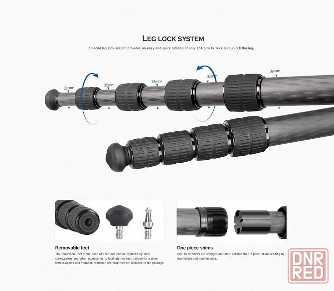 Трипод Leofoto LS-365C + голова LH-40 ( Колір ЧОРНИЙ) Запорожье - изображение 7