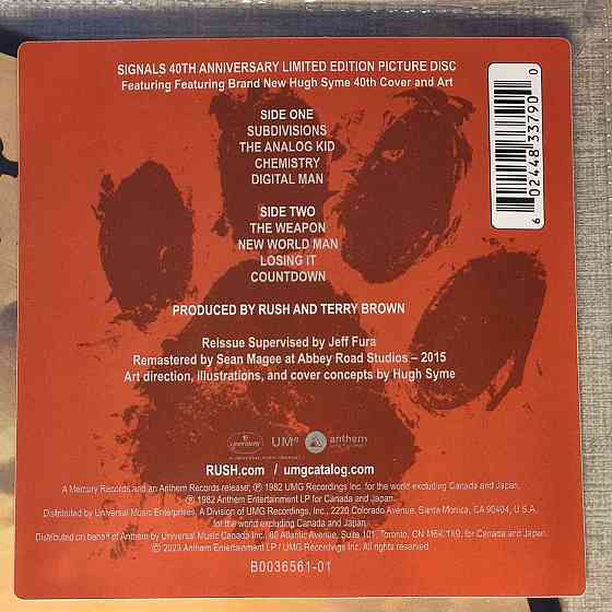 RUSH : Signals PICTURE VINYL / Винил Пластинка Виниловая пластинка Vinyl Запорожье