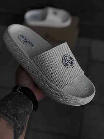 Мужские шлёпанцы stone island белые стильны тапочки стон айленд Запорожье